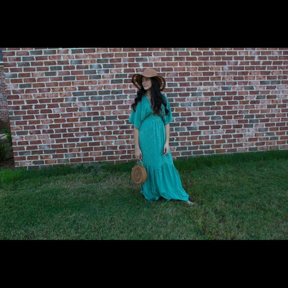 Maxi dress casual mid sleeves pleated ruffle BoHo dress - Picture 6 of 16